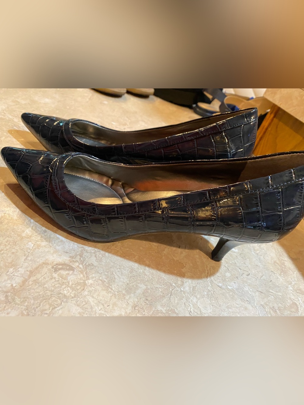 Bandolino Navy Croc-Embossed Pointed Toe Pumps - Picture 3 of 5